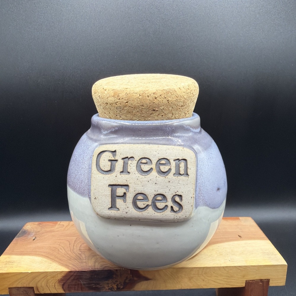 "GREEN FEES" Tumbleweed Pottery Handcrafted in North Carolina Cork Top Golf Bank